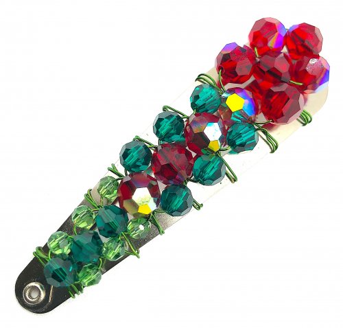 Kristal Wick's Christmas Chrysanthemum Hair Clip - , Hair Accessories, Zipper Pulls, Christmas Ornaments, Lashing, Wire Lashing, Beads, beaded hair clip